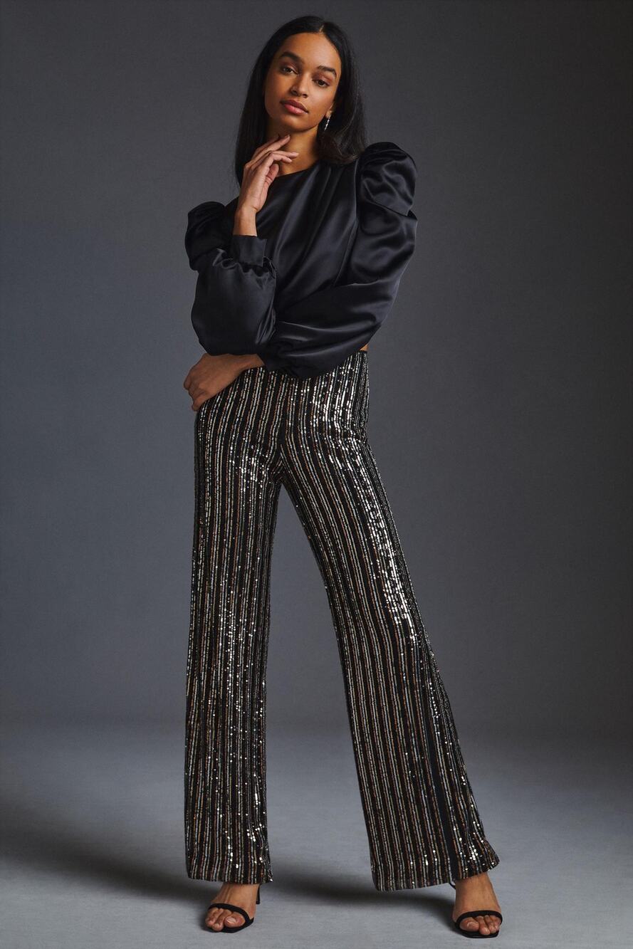 Anthropologie Womens Maeve Sequin Flare Pants Multicolor US 10